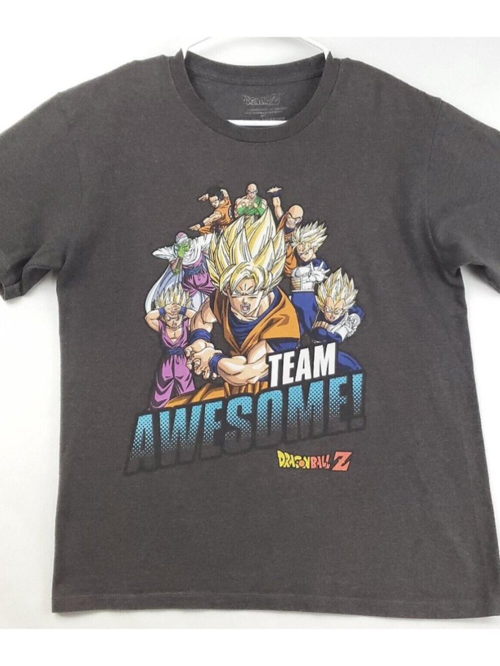 Dragon Ball Z Team Awesome T-Shirt Youth XL Gray Cotton Crew Neck Pullover Anime